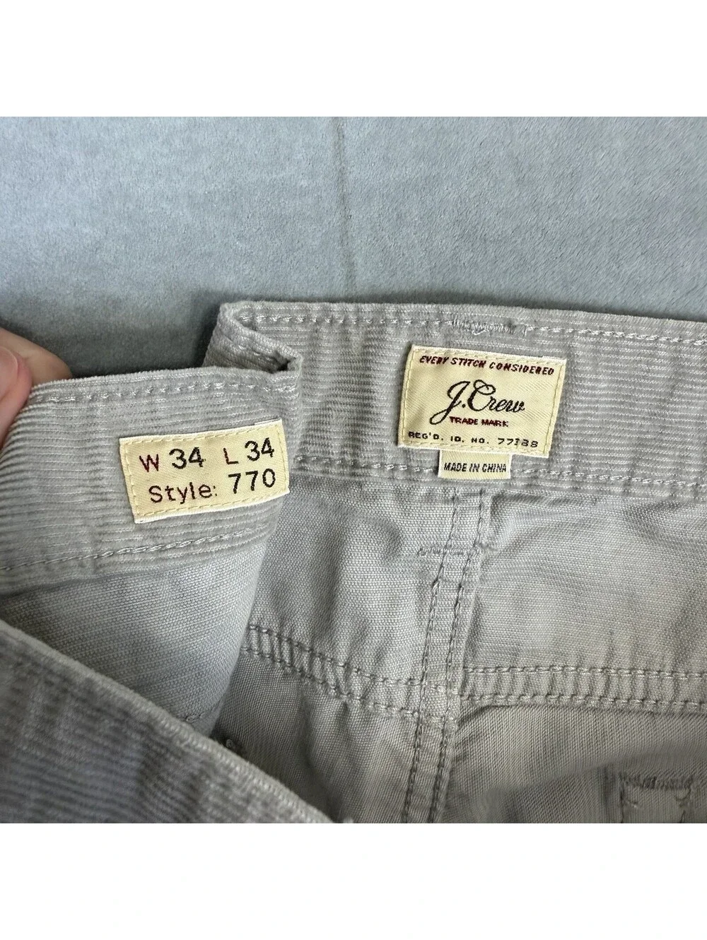 J.Crew 770 Corduroy Pants Mens 34x34 Gray Straight Stretch Chino 5 Pocket Zip